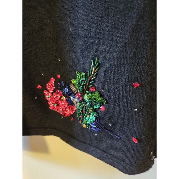 Keren Hart Christmas Holiday Cardigan Black Embellished Womens XL - Picture 4 of 9